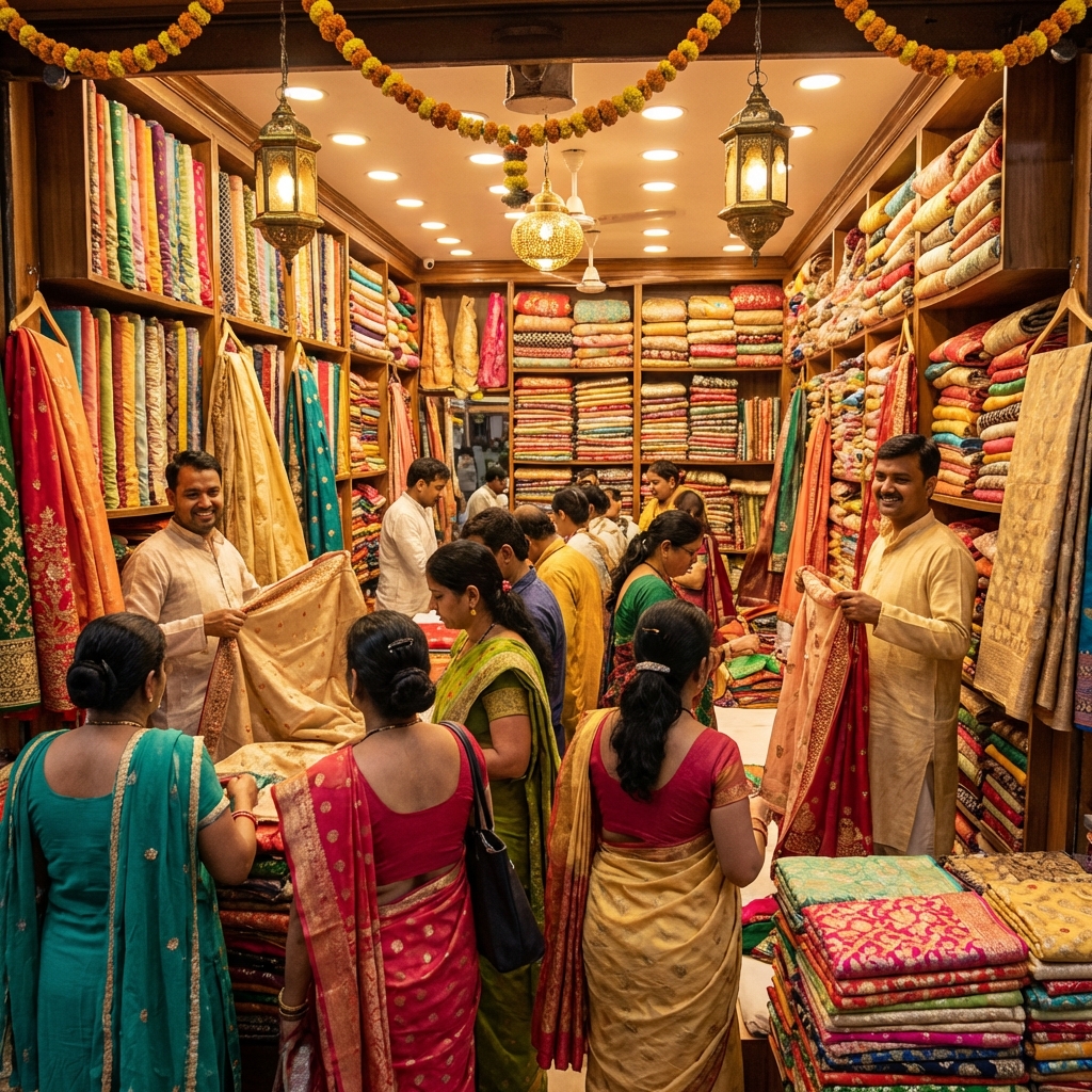 Modern Indian fabric shop interior